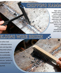 Chipping hammer and welding wire brush from Comprehensive 22 Piece Welding Accessories Kit With Heavy Duty Chipping Hammer Soapstone Holder 16 Foot Tape Measure 50 Pound Magnet Triple Flint Striker Torch Cleaner Wire Brush And More.