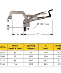 Heavy Duty Five Eighths Inch Insert Table Mounted Clamp With Rear Crank Handle For BuildPro Welding Tables diagram and specs