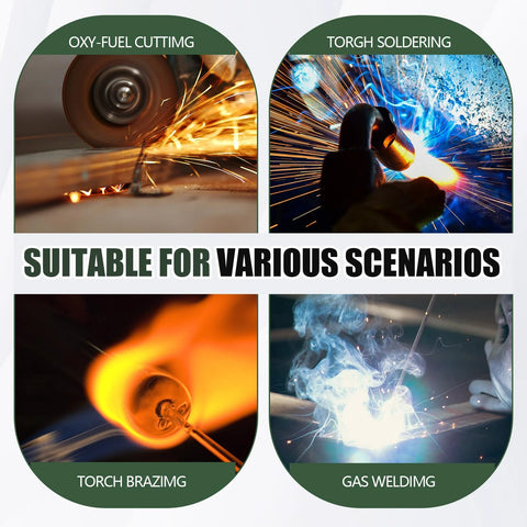 Collage of four images showing welding, torch cutting, soldering, and brazing, illustrating uses for Welding Goggles Shade 5 IR Lens.