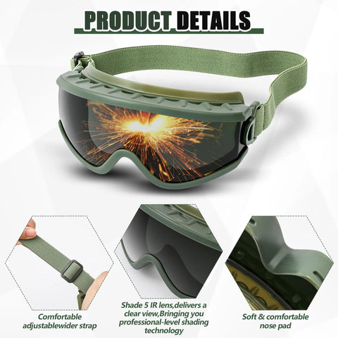 Welding Goggles Shade 5 IR Lens For Cutting Torch Brazing Eye Protection with adjustable strap and soft nose pad