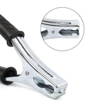Close-up of heavy duty welding electrode holder clamp with copper wire leads 2 meter and 3 meter cables for stick welding.