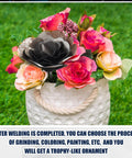 Completed 3D rose flower project in vase using Beginner Welding Kit For 3D Rose Flower Projects With 201 Stainless Steel.