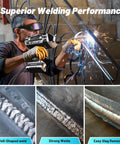 Man welding with E6013 Welding Rods 3 By 32nd Inch, showcasing weld quality and slag removal, suited for DIY metal fabrication.