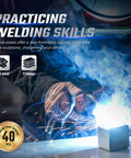 Practicing welding skills with 40-Piece Welding Practice Kit With 11 Gauge Premium Mild Steel Coupons and magnet, creating sparks