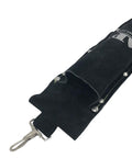 Close-up of black Split Cowhide Leather Welding Rod Bag with Flame Resistant Electrode Pouch, 3.5x14 inch, lightweight design.