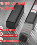 E7018 Carbon Steel Welding Rods Set for All Positions in plastic case, 3/32 and 1/8 inch electrodes, 2.5 lb each, professional packing