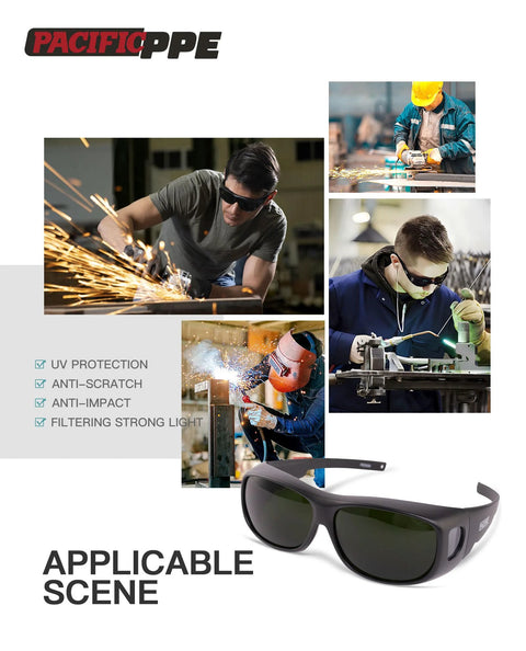 Men wearing Welding Safety Glasses ANSI Z87 IR Shade 5 Wraparound Lenses UV Protection during welding and metalworking.