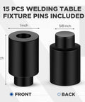 15 Piece Welding Table Clamps Kit For Fixture Pins And Quick Setup, 1 inch front view, 5/8 inch back view, black zinc pins