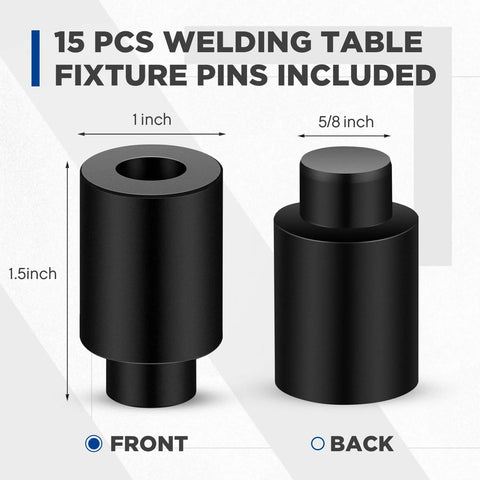 15 Piece Welding Table Clamps Kit For Fixture Pins And Quick Setup, 1 inch front view, 5/8 inch back view, black zinc pins
