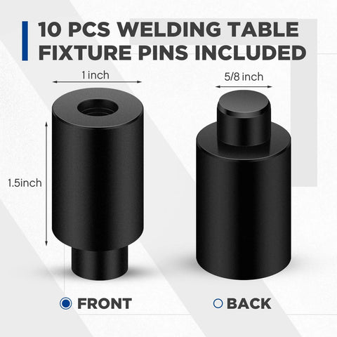 Front and back view of 10pcs Welding Table Fixture Pins Five Eighths Inch By One Inch By One And A Half Inch Quick Setup Clamps