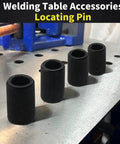12 Piece Welding Table Fixture Pins Set For Five Eighth Inch Holes, black locating pins on a metal table surface