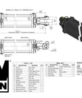 Diagram and 3D rendering of Wen TR4024 Tie Rod Hydraulic Cylinder 2500 PSI Four Inch Bore Twenty Four Inch Stroke With Half Inch Rod