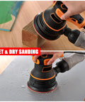 Five Inch Foam Sanding Pad Set 18 Pcs 180 3000 Grit For Wet Dry Orbital Sander in use on wood and wet surface