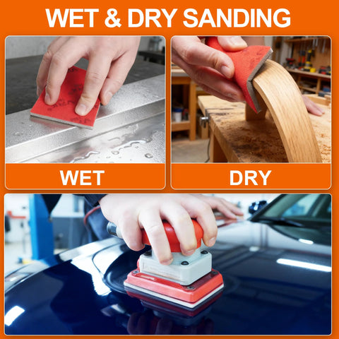 Using 28 Pcs Grit Sanding Sponges Set Wet Dry Foam Hand Sander for metal, wood, and auto surfaces.