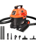 Wet Dry Vacuum, Two Point Five Gallon, 2 Peak HP, 120 Volt AC, Portable Compact Utility Vacuum With Blower, Orange And Black, with accessories