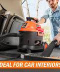 Wet Dry Vacuum, Two Point Five Gallon, 2 Peak HP, 120 Volt AC, Portable Compact Utility Vacuum cleaning car trunk with blower
