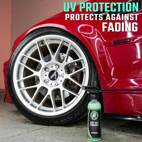 Ultra Wet Tire Dressing Spray Delivers Extreme Shine With Non Greasy Silicone Formula And UV Protection Preventing Sling 16 Oz