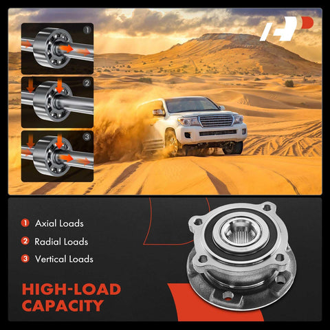 Front Wheel Bearing And Hub Assembly For BMW X5 X6 2007-2018 AWD Replacement Heavy Duty Ball Bearing shown with load capacity details