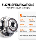 Pair Front And Rear Wheel Bearing Hub Assembly For Ford Edge 2011 To 2014, Flex 2009 To 2018, side view with specifications.