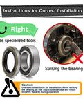 Correct installation for Front Wheel Bearing Kit Alloy Steel Sealed Bearings For Kawasaki H2 H2R showing tools vs striking method.