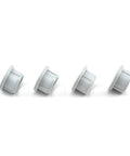 Set of four wheel bushings for 38/42/46 inch lawn sweepers, shown in white plastic. Wheel Bushing Replacement Kit For 38 Inch 42 Inch And 46 Inch Lawn Sweepers Fits Agri Fab And Craftsman 4 Pack Premium Durable Replacement Parts For Easy Installation Restores Smooth Operation And Extends Wheel Life.