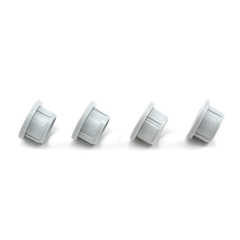 Set of four wheel bushings for 38/42/46 inch lawn sweepers, shown in white plastic. Wheel Bushing Replacement Kit For 38 Inch 42 Inch And 46 Inch Lawn Sweepers Fits Agri Fab And Craftsman 4 Pack Premium Durable Replacement Parts For Easy Installation Restores Smooth Operation And Extends Wheel Life.