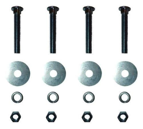 Deluxe One Size Fits All Orange And Black Motorcycle Wheel Chock With Quick Disconnect Mounting Plate And Built In Front Tire Tie Down Solid Powder Coated Steel Construction Self Locking Deluxe Wheel Chock For Easy Trailering From Lock N Load mounting hardware with bolts, washers, and nuts