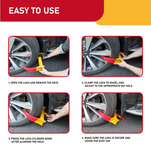 Steps to install Heavy Duty Trailer Wheel Lock 2 Pack Adjustable Wheel Clamp Anti Theft Deterrent for Trailers SUVs Boats ATVs
