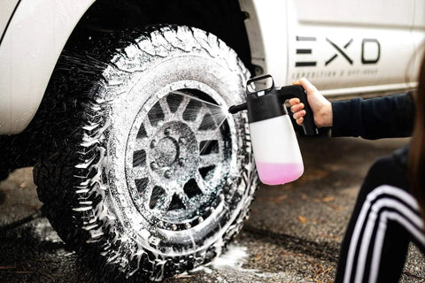 Applying Brake Buster Wheel Cleaner With Non Acid Formula For Safe Use On All Wheels Removes Brake Dust Dirt And Corrosion Thoroughly Lifts Embedded Dirt