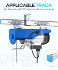 6+2 Wheel Hoist Trolley with Anti Lock Anti Fall Unistrut Rollers installed on strut channel for electric hoist systems