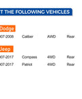 Compatibility chart for Rear Wheel Bearing And Hub Assembly 512333 For 2007 2017 Jeep Compass 2007 2017 Patriot And 2007 2008 Dodge Caliber.