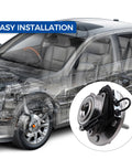 Front Wheel Hub And Bearing Assembly 513273 Fits 2008 To 2016 Chrysler Town And Country, 2008 To 2016 Dodge Grand Caravan, 2009 To 2014 VW Routan, 5 Lugs With ABS For Your Ride shown alongside a car illustration