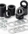 Bearing Bore Hole And Hub Length Adjustment Hardware Kit with flanged sleeves and nylon and steel washers, showing components.