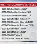 List of vehicles compatible with Front Wheel Hub Bearing Assembly for Chevy Cadillac & GMC 4WD with 6 lugs and ABS sensor.
