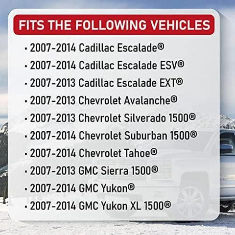 List of vehicles compatible with Front Wheel Hub Bearing Assembly for Chevy Cadillac & GMC 4WD with 6 lugs and ABS sensor.