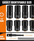 Wheel Lock Removal Kit 10 piece lug nut remover set with half inch drive impact sockets, 14-27 mm sizes displayed.