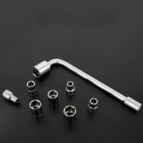 Emergency Wheel Repair Kit With One Half Inch Drive, Eight To Twenty One Millimeter Six Point Wheel Bolt Sockets and L-wrench