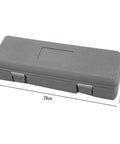 Emergency Wheel Repair Kit With One Half Inch Drive, Eight To Twenty One Millimeter Six Point Wheel Bolt Sockets, Nut Remover Torque Wrench, Heavy Duty Steel, Portable Organizer Case For Easy On The Go Tire Fix in closed gray portable case with dimensions.