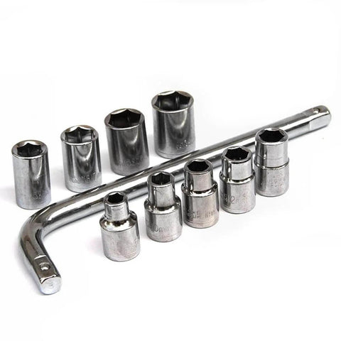 Emergency Wheel Repair Kit With One Half Inch Drive, Eight To Twenty One Millimeter Six Point Wheel Bolt Sockets, Nut Remover Torque Wrench