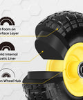 Cross-section of the 4.00-6 tire and wheel flat free, 2 pack 13" solid tires with 5/8" axle bore hole and double sealed bearings, yellow