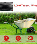 4.00-6 wheelbarrow tire and wheel on garden cart, showcasing good traction and heavy duty non-inflatable design