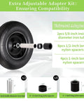 ✝️ (2 pack) 4.80/4.00-8 tire and wheel, 16" pneumatic wheelbarrow tires with 3" centered hub and 3/4" bearings, adapter kit