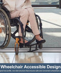 Wheelchair user crossing threshold with Aluminum Metal Door Threshold, Floor Transition Strip, 36'' L x 4'' W x 0.1'' H, Flat-Profile Threshold