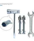 Set of tools including a T-wrench, bolts, and a spanner, accompanying the 12 Inch Wheelchair Wheels Replacement (1 Pair)