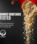 Hydrolyzed Whey Isolate Protein Powder With 25g Protein And 5.5g BCAAs Per Serving, Gluten Free And Fast Absorbing, powder pouring from red scoop