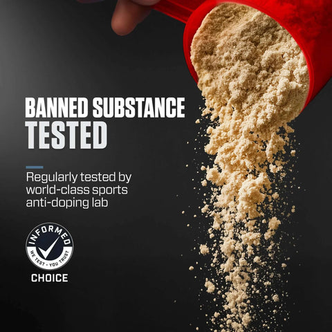Hydrolyzed Whey Isolate Protein Powder With 25g Protein And 5.5g BCAAs Per Serving, Gluten Free And Fast Absorbing, powder pouring from red scoop
