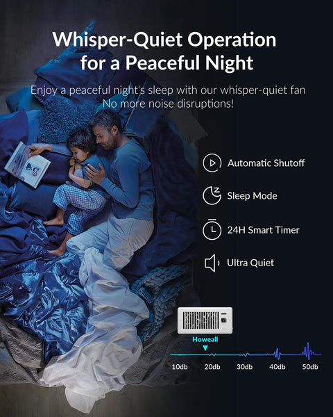 Smart Register Vent Fan For 4 By 10 Inch Register Holes With Ultra Quiet Operation in bedroom with sleep mode features.