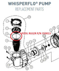 Diagram showing replacement parts for WhisperFlo pump with highlighted O Ring Replacement Kit For Pool Pumps 350013 2 Pack With Lubricant.