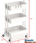 Sturdy 3-Tier Metal Utility Cart On Wheels In White, Heavy Duty Steel Frame With Durable Baskets, Four 2-Inch Casters