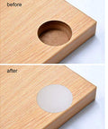 Comparison of wooden surface before and after using White 5mm Plastic Hole Plugs Pack Of 300 Button Top Screw Covers For Cabinets.